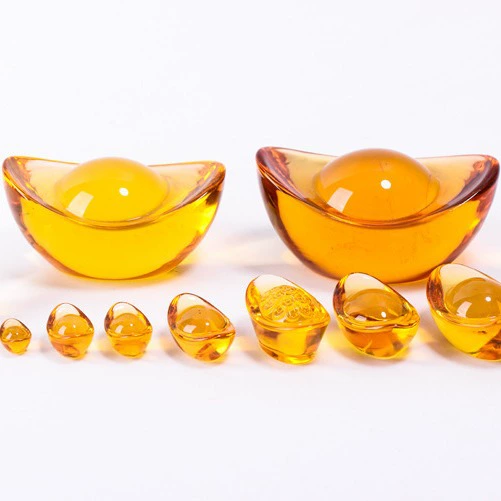 Wholesale crystal ingots, citrine gold ingots big and small gold ingots home decorations glass ingots handicrafts