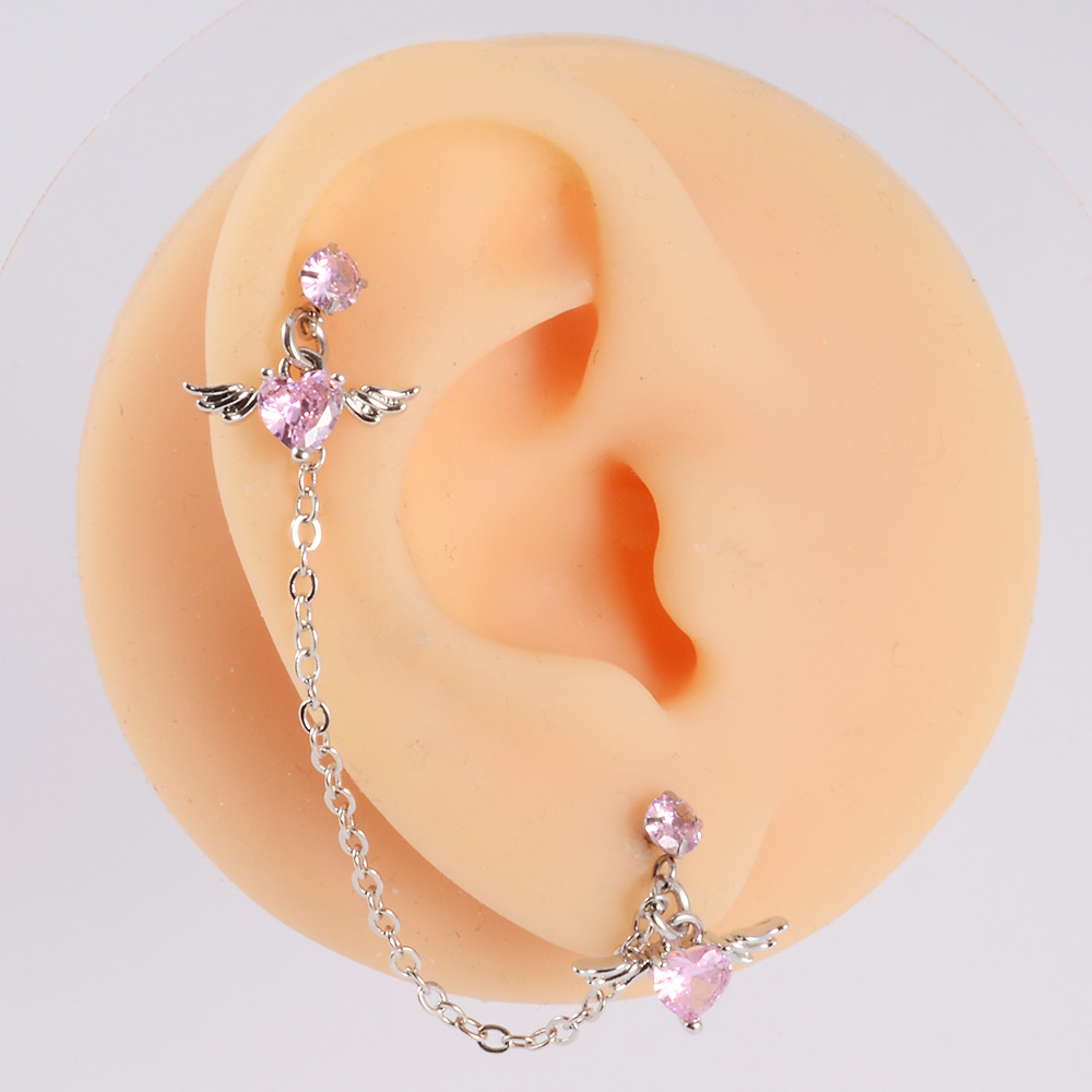 Fashion Heart Shape Stainless Steel Inlay Zircon Ear Studs 1 Piece display picture 5