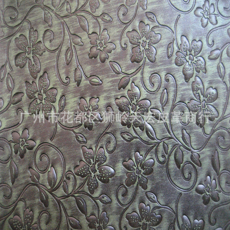 加厚复古仿古压大花纹PU皮革玩具相框文具眼镜盒子包包鞋材革双色