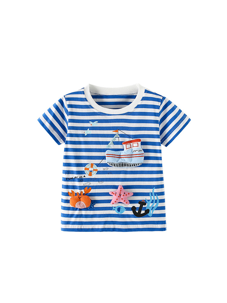 Malwee transfronterizo nueva camiseta de ropa para niños delgada absorción de sudor piel a rayas lindas camisas casuales para niños