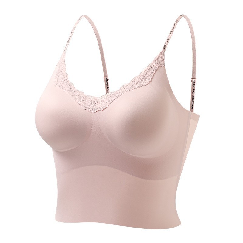 Base líquida de cuello en V, chaleco de cordón sin trazas con cojín de pecho para mujeres, ropa interior corta apretada.