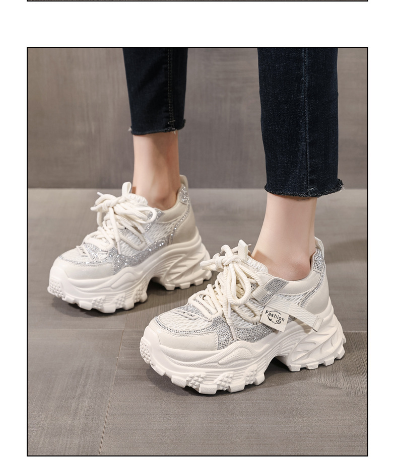 Giày sneaker nữ chunky đế dày lưới thoáng khí — màu be chi tiết 12