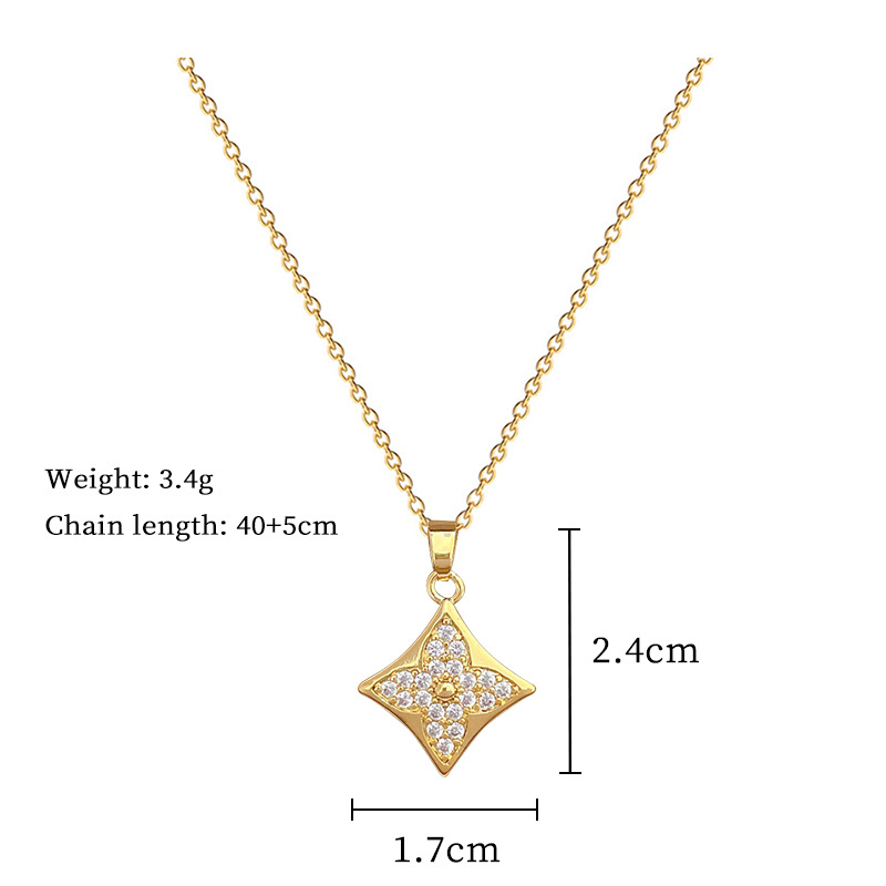 【 Titanium Steel 】 Necklace and earring set, light luxury diamond-shaped four-leaf flower full diamond, personalized and elegant banquet earrings and necklace set pic 4