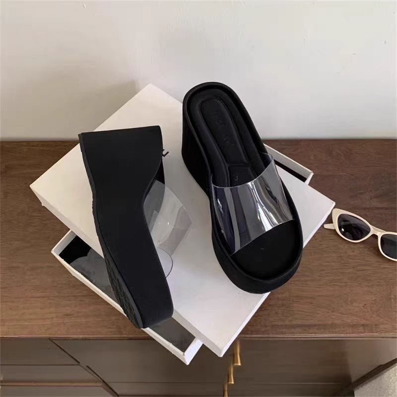 Thick-Soled Slippers for Women to Wear as Outerwear, Fairy Style Fat mm Wide Fat Feet, White Transparent Sandals, Heightening Heel Sandals and Slippers, One-Legged Slippers Thick-Soled Slippers for Women to Wear as Outerwear, Fairy Style Fat mm Wide Fat Feet, White Transparent Sandals, Heightening Heel Sandals and Slippers, One-Legged Slippers