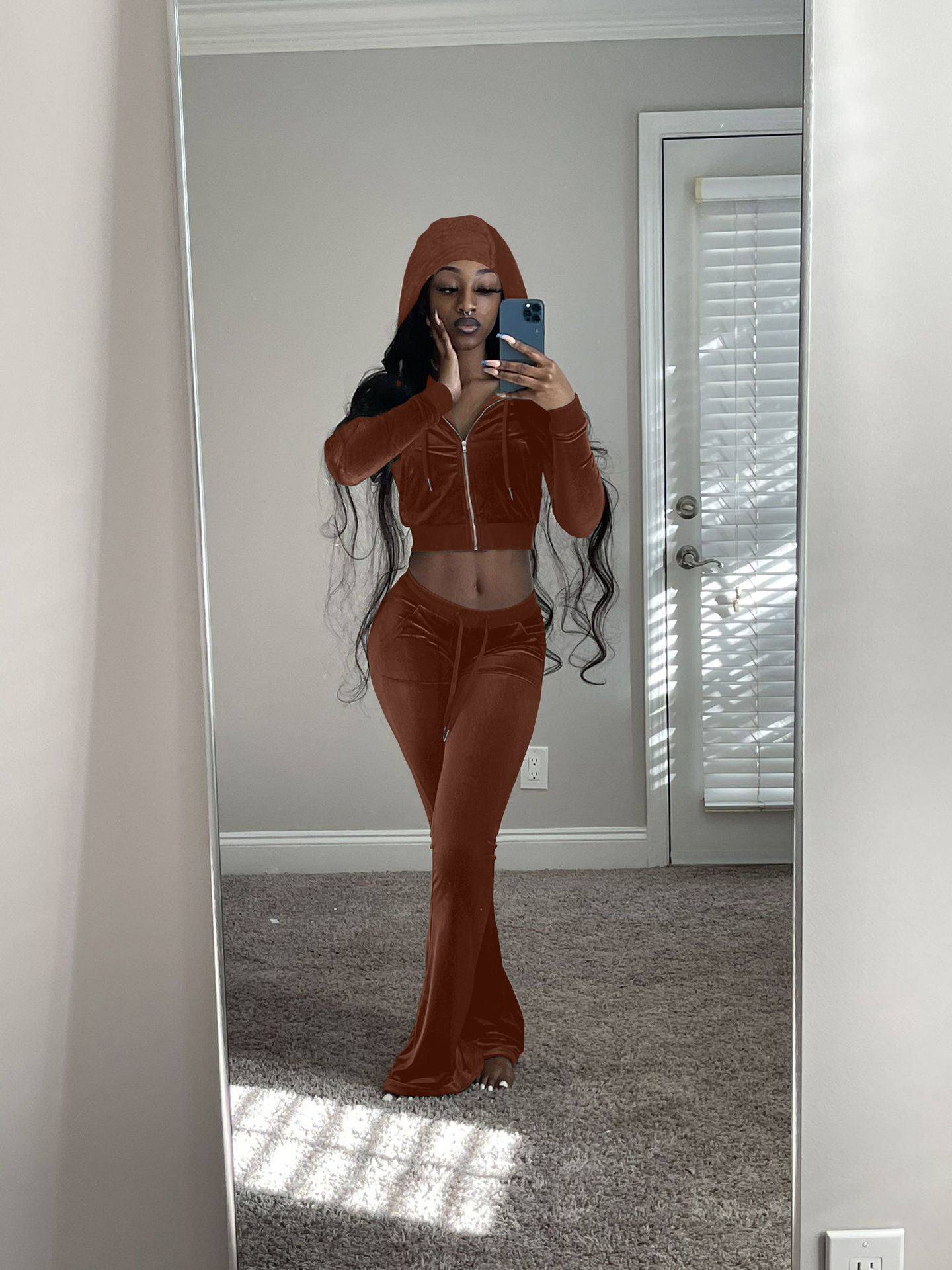 F172 European American Women's Clothing Cross-border Korean Autumn And Winter New Two-piece Hooded Casual Sports Velvet_ecoleips.com