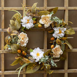 现货新品秋季仿真牡丹花藤花环门挂家居墙壁装饰婚庆摄影大门挂件