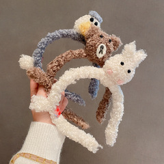 Adorable Korean cartoon cat winter and autumn curly hair wash face funny 2021 new hair clip plush headband for women