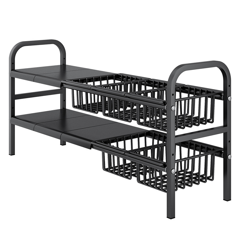 Retráctil fregadero de la cocina rack de almacenamiento de baño fregadero debajo del gabinete olla de almacenamiento rack olla rack