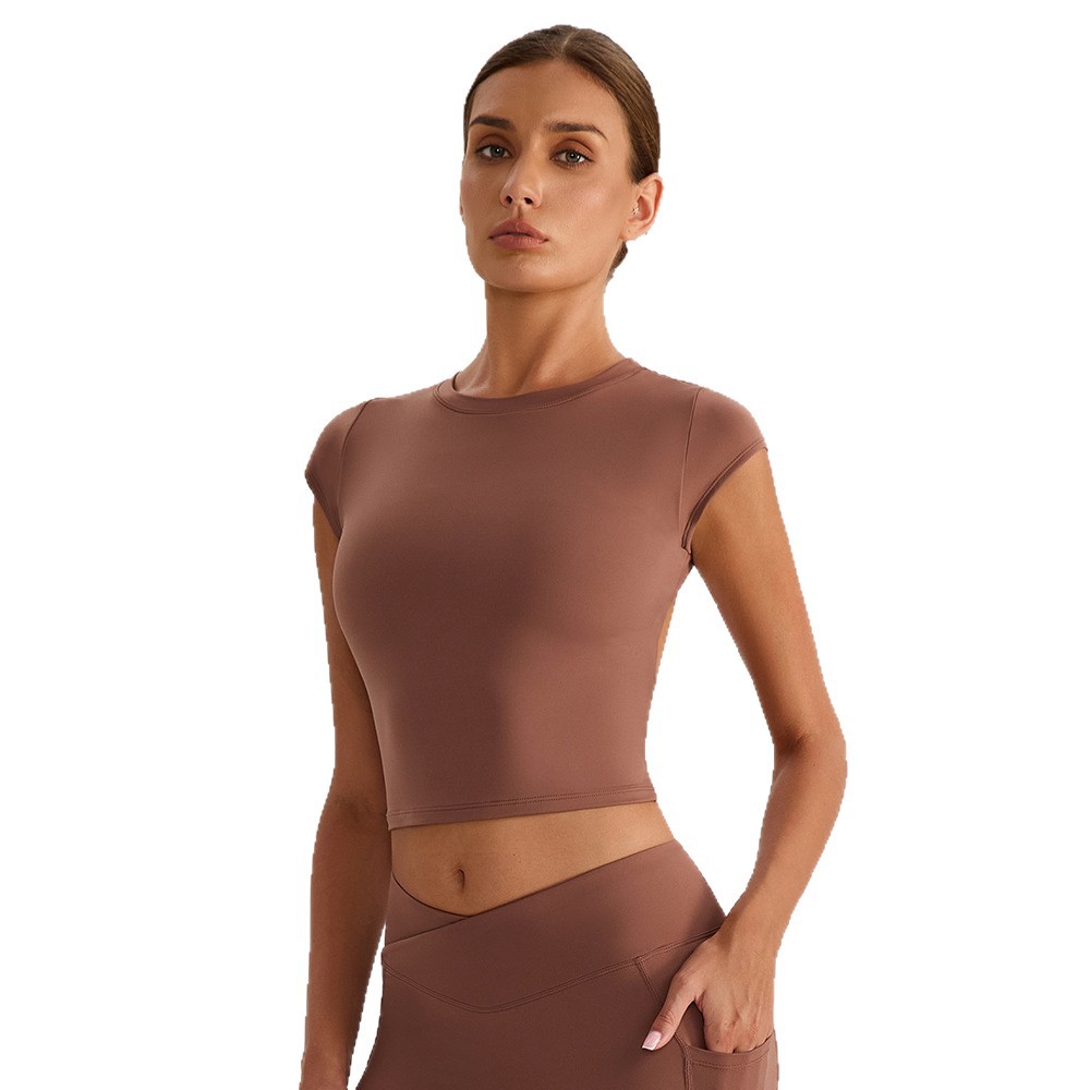 Cross-border sexy de espalda descubierta delgada chaleco de fitness desnudo camiseta deportiva fija almohadilla de pecho pilates yoga mangas cortas