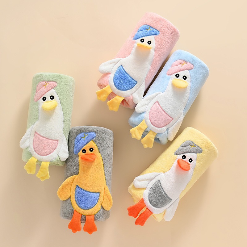 Bulk wholesale children's geese bath robe coral velvet water-absorbent poncho baby bath robe with hood baby can wear wrap bath towel