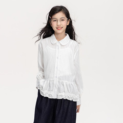 女童肌理感衬衫2025秋装新款儿童翻领洋气纯色长袖宽松百搭上衣潮