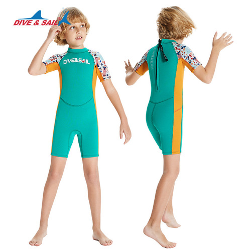 Children's wetsuit warm 2.5MM short-sleeved one-piece wetsuit for men, middle and large children thickened cold-proof swimming and surfing suit