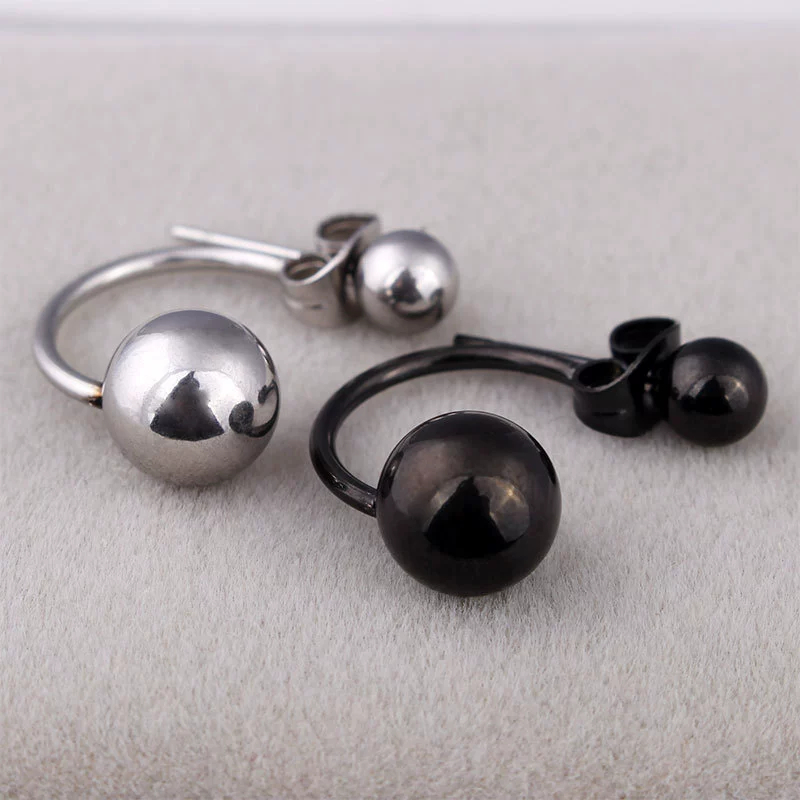 Серьги-гвоздики из нержавеющей стали с шариками, корейский стиль, 8/5 мм, вакуумное напыление титаном