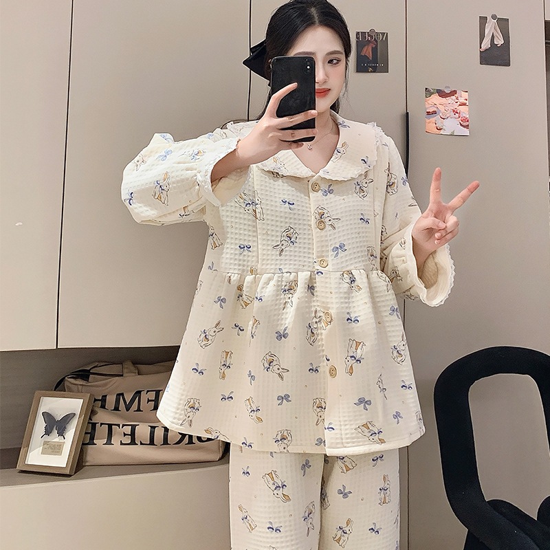 怀孕产妇睡衣女士冬季空气棉月子服孕妈妈产后大码哺乳衣家居套装
