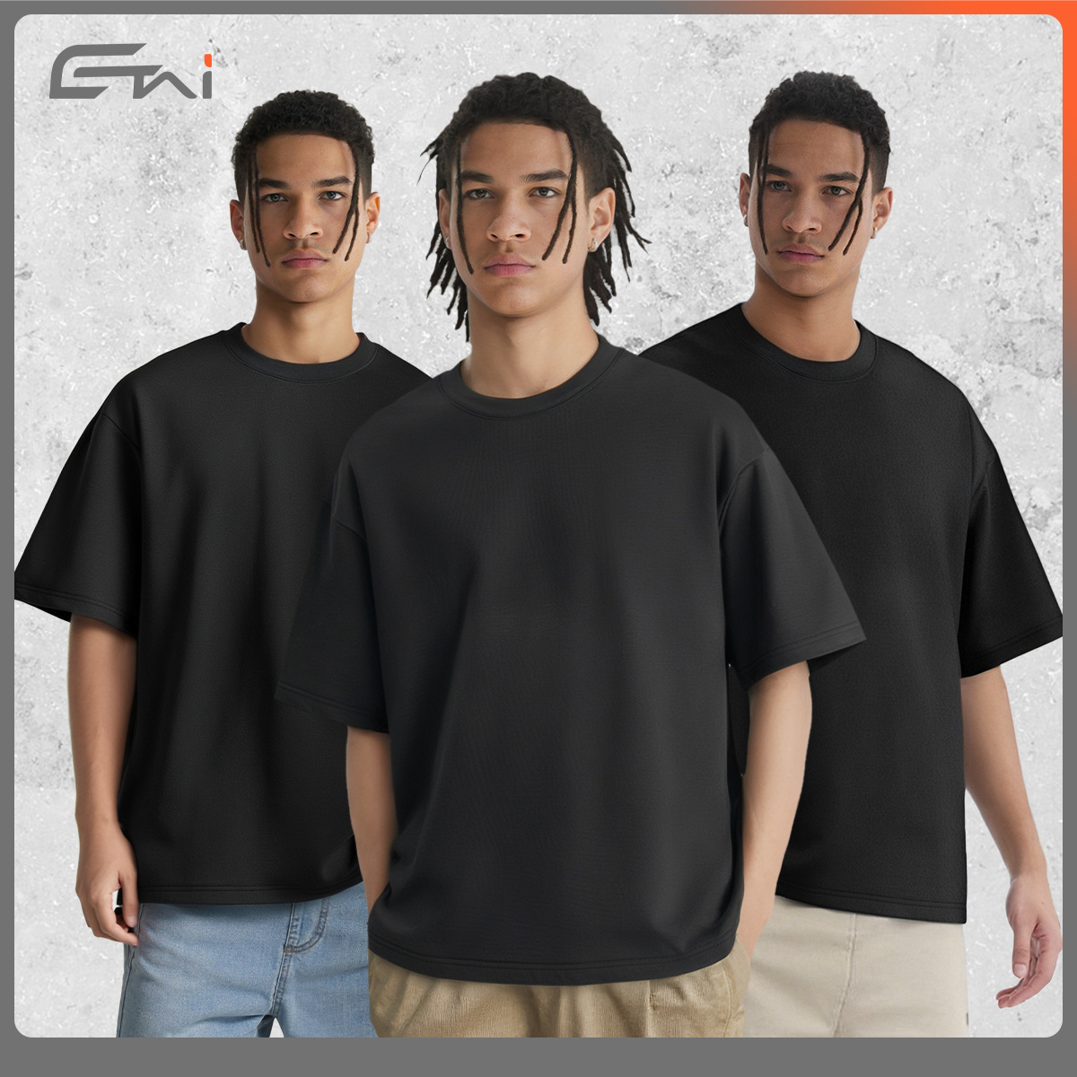 ETAI para hombre | Camiseta de cuello redondo para hombre de manga corta pesada boxy tejida de imitación de color sólido transfronterizo de alta calidad corta y ancha para hombre