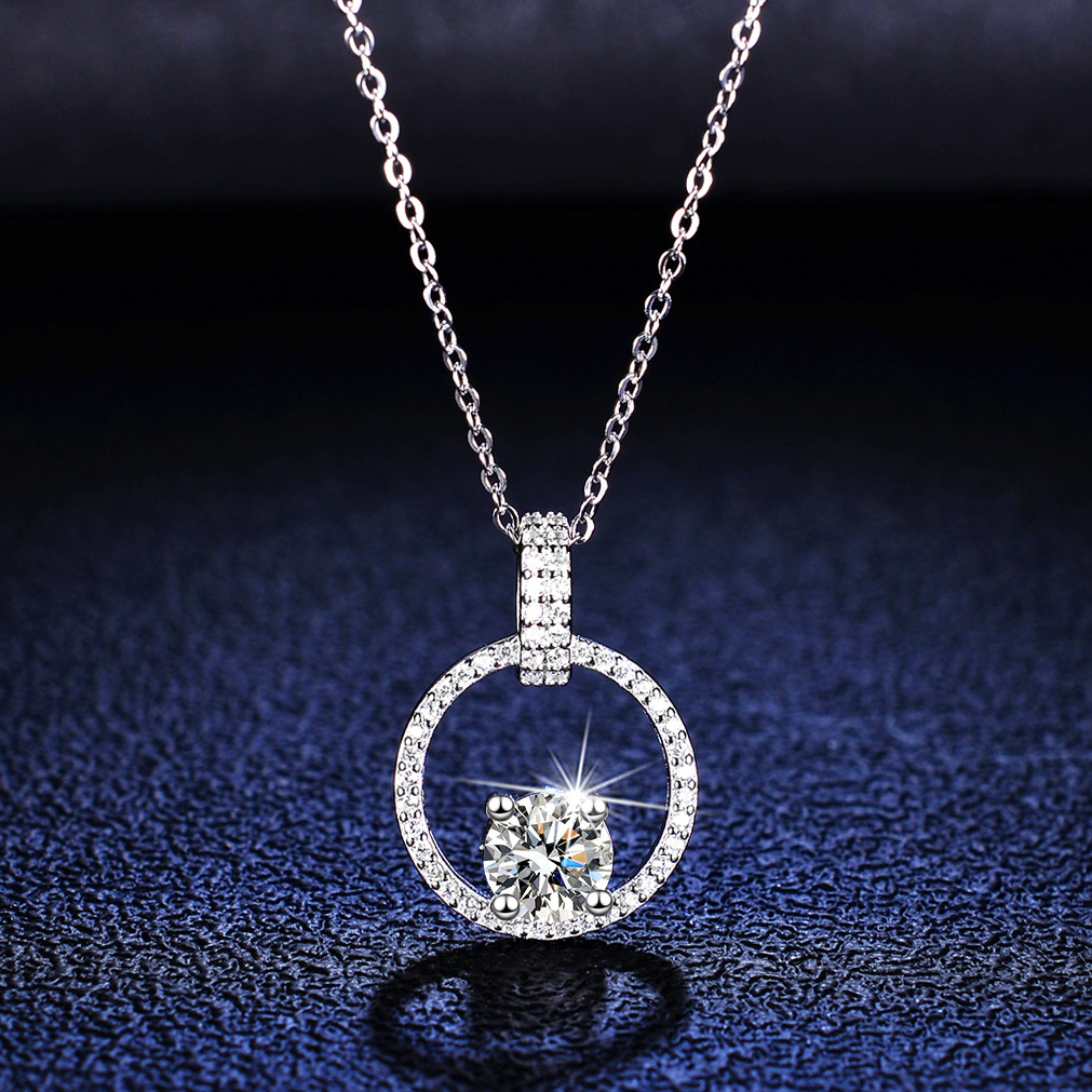 28g Weight Moissanite Inlay Material Pendant Necklace Classification 925 sterling silver Chain Material 1 Piece Quantity 925 Sterling Silver Moissanite Inlay Round Pendant Necklace