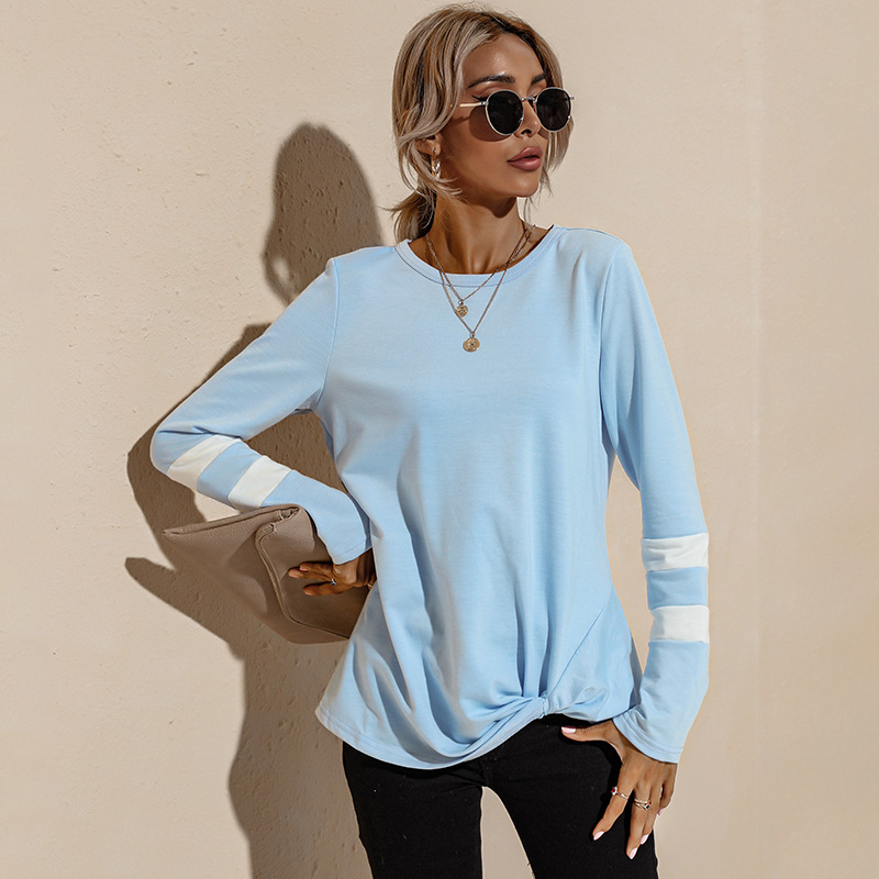 long-sleeved striped round neck T-shirt nihaostyles clothing wholesale NSSA71915