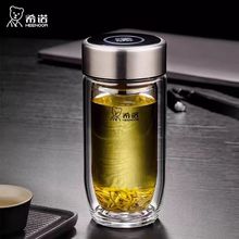希诺鹅蛋双层玻璃杯子加厚商务办公休闲时尚带盖隔热男士泡茶水杯