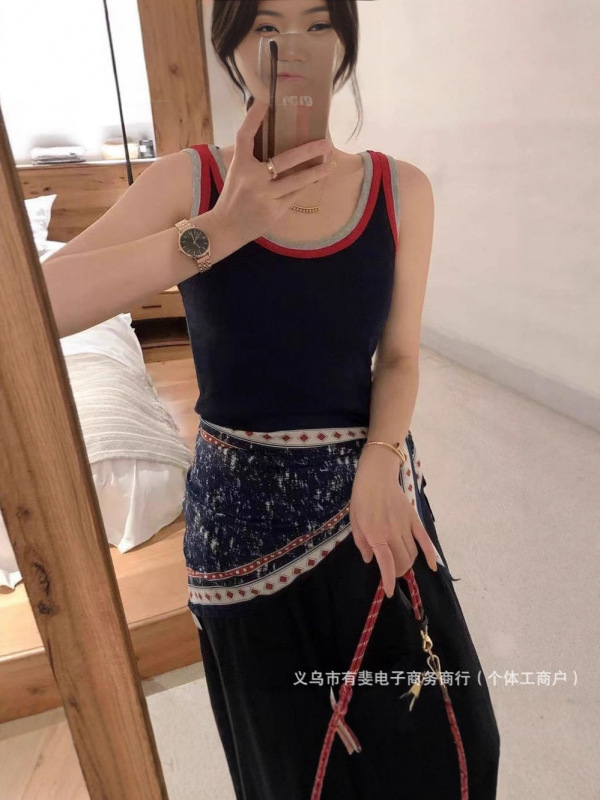 2025款撞色圆领背心389针织吊带小背心女夏外穿短款无袖美背上衣|undefined
