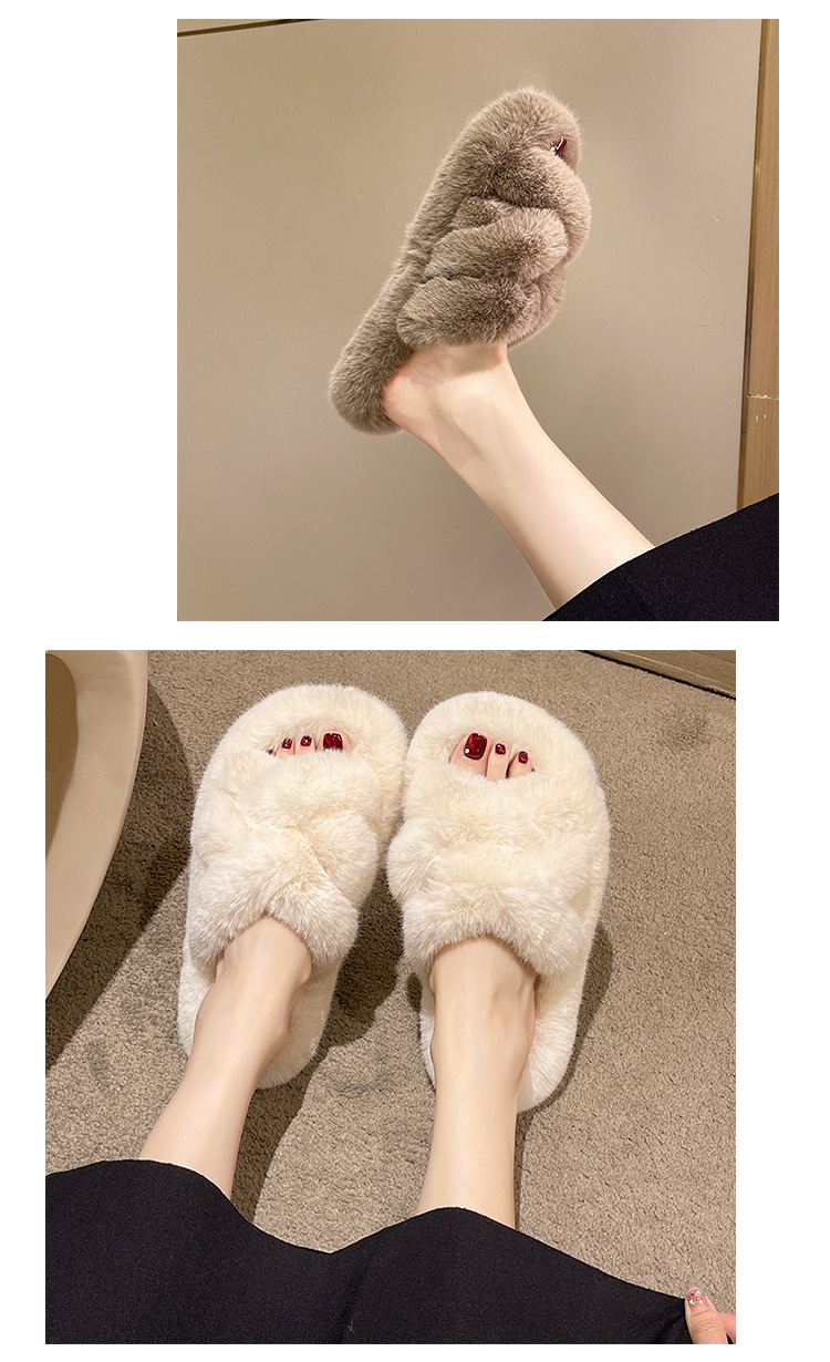 Una grande generazione di capelli, intrecci di pasta fritta, pantofole di peluche comode con suola spessa interna, pantofole di peluche in cotone_voghion.com