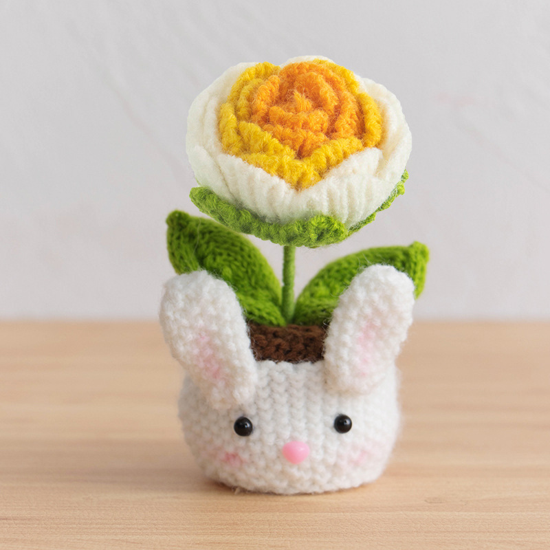 Acabado tejido a mano lirio de los valles en macetas adornos para el hogar tejido de flores artificiales hilo de lana ramo de ganchillo regalo de flores falsas