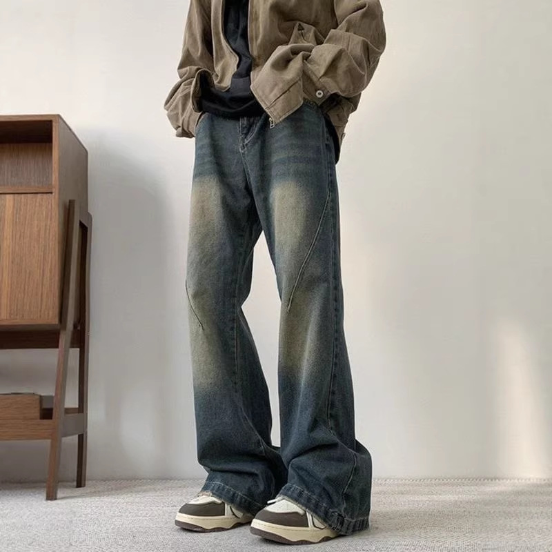 Men's High Street Cleanfit Vintage Washed Denim Jeans - Relaxed Fit Straight Leg Trousers For Casual Wear_mkmklike.com