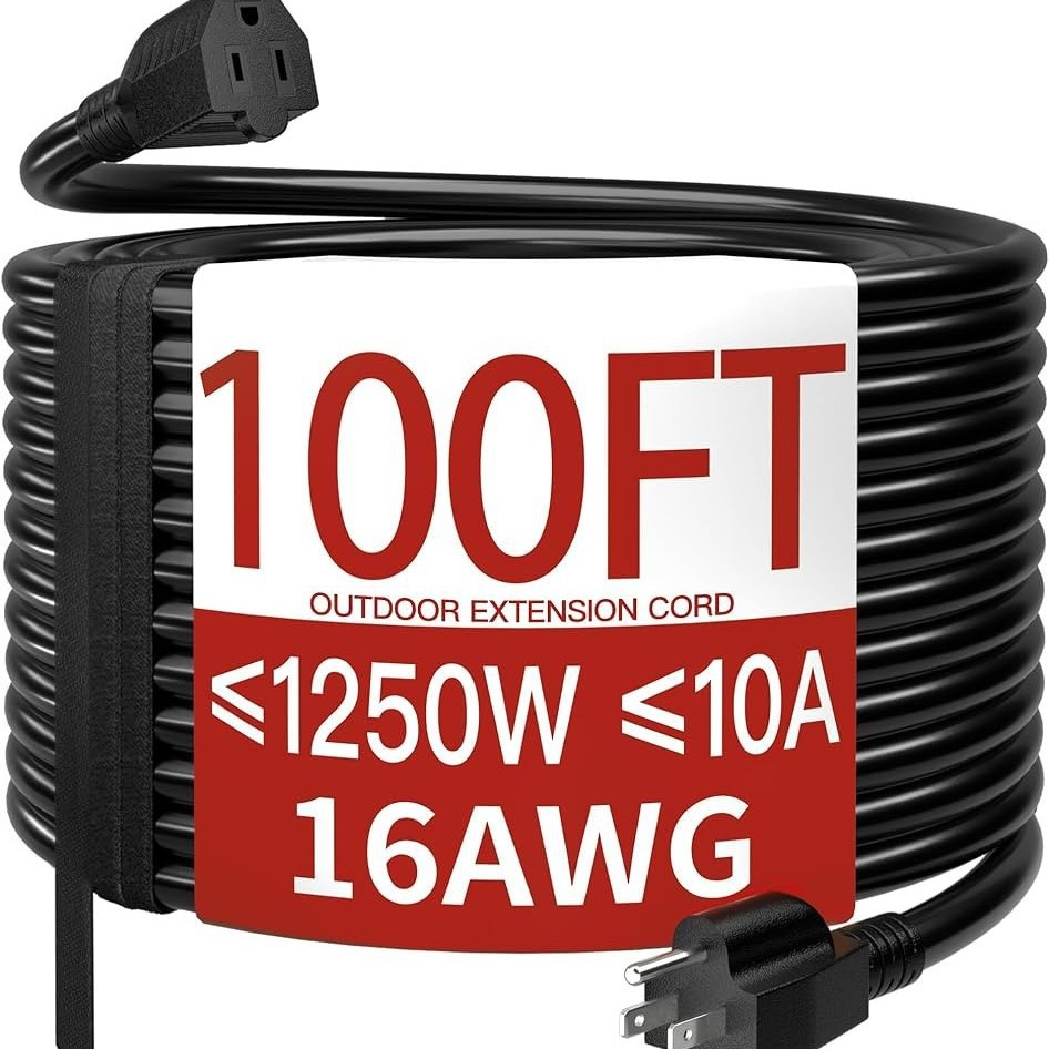 10 号重型延长线 10 英尺 - SJTW 发光户外延长线 黄色 3 爪接地