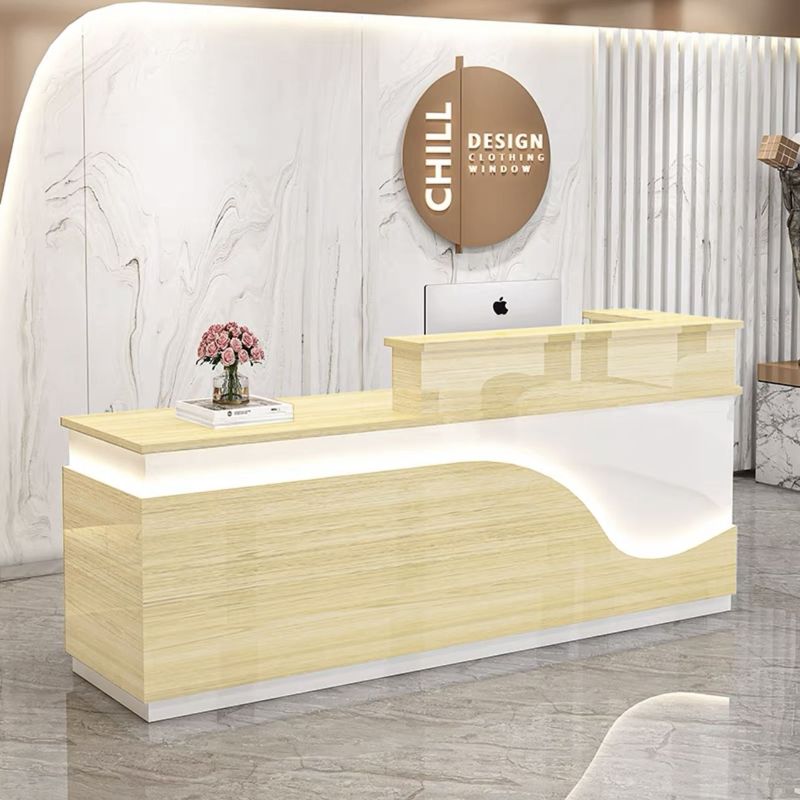 シンプルモダンな会社フロントデスク美容室受付デスク衣料品店レジコーナーバー発光ライトカウンター|undefined