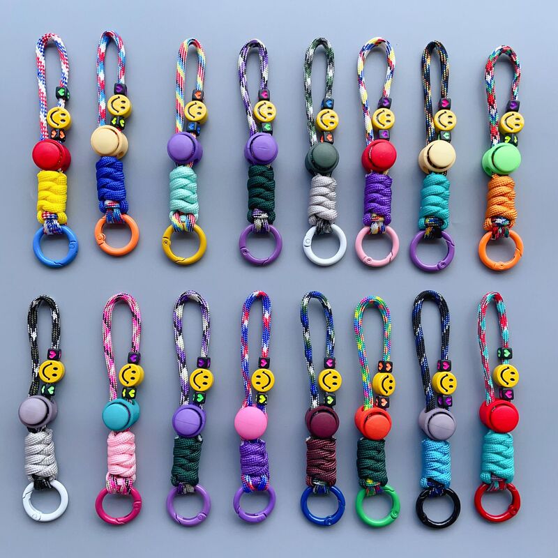 Creative Ins Smiley Face Building Blocks Finger Lanyard U Disk Keychain Anti-losing Color Short Pendant Woven Mobile Phone Lanyard