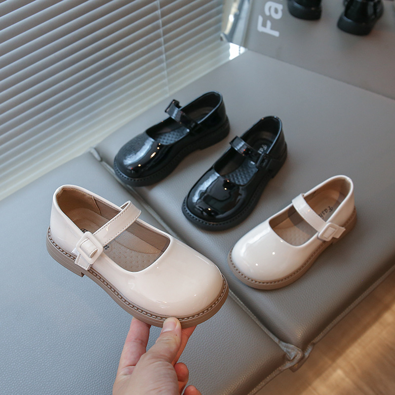 Girls' Leather Shoes Spring & Fall New Little Girl Princess Shoes Soft Sole Fashionable Small and Medium-Sized Children's Shoes Versatile Black Girls' Shoes