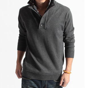 Foreign trade AliExpress fake two men's sweater stand collar sweater shirt collar men's pullover plus size solid color sweater