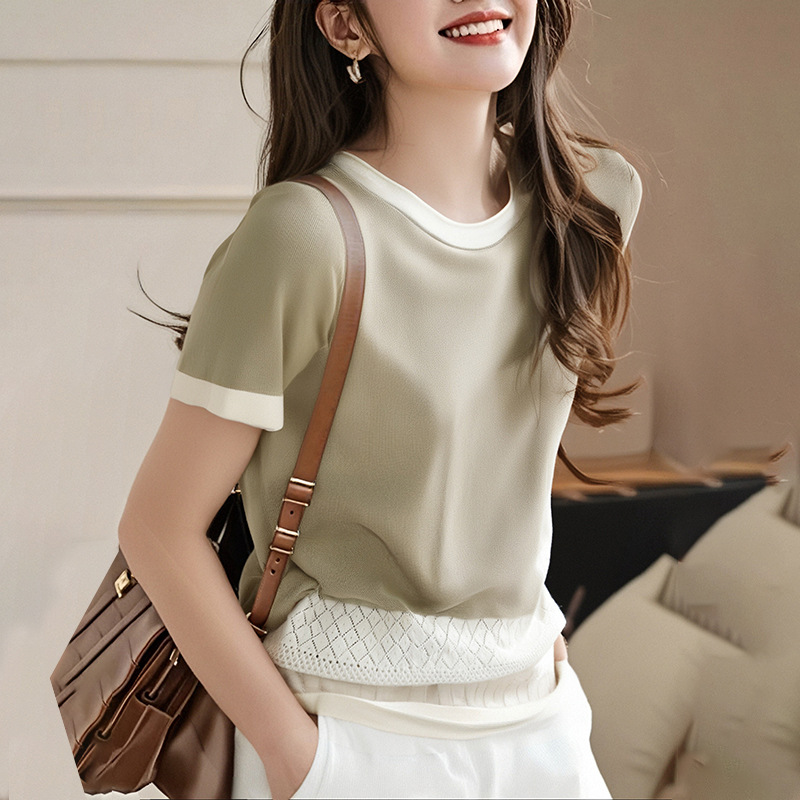 Real shot!2025 summer hook lace hollow splicing round neck women's…