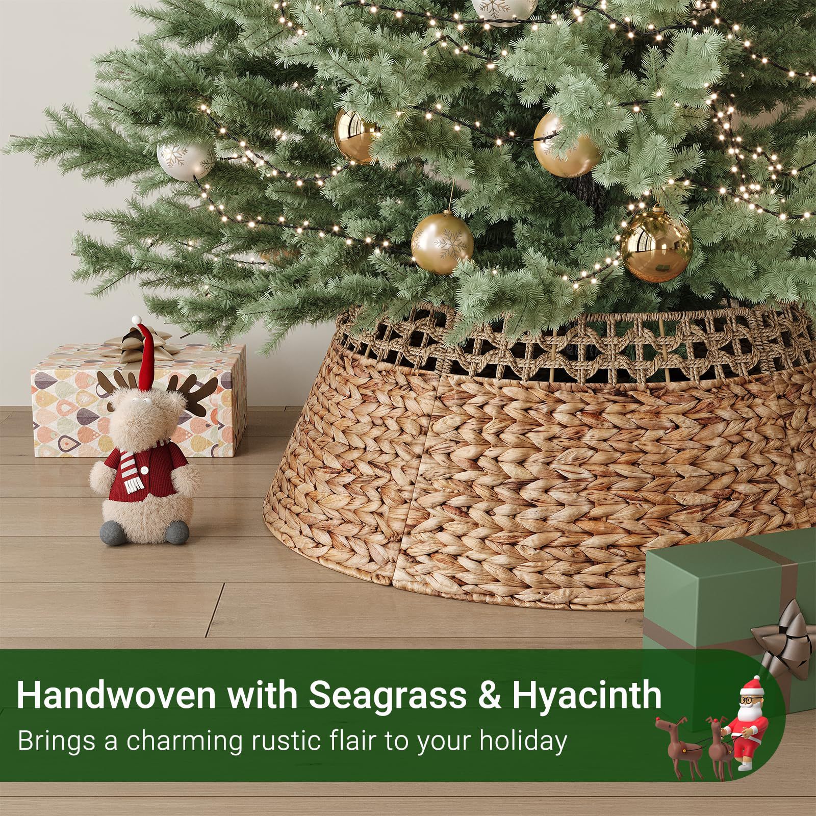 Base de árbol de navidad de hierba de mar desmontable personalizado transfronterizo hecho a mano hierba de jacinto de agua decoración de Navidad alrededor del árbol falda de árbol