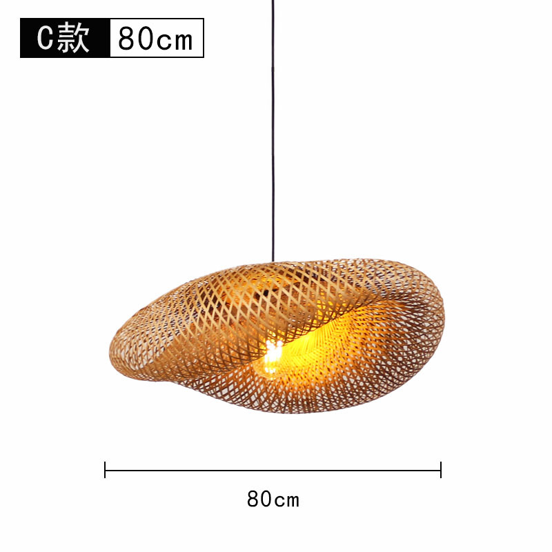 Lámpara de araña tejida de bambú Restaurante chino Lámpara de salón de té de linterna de bambú Restaurante japonés Sombrero de paja Lámpara de araña tejida de ratán B & B