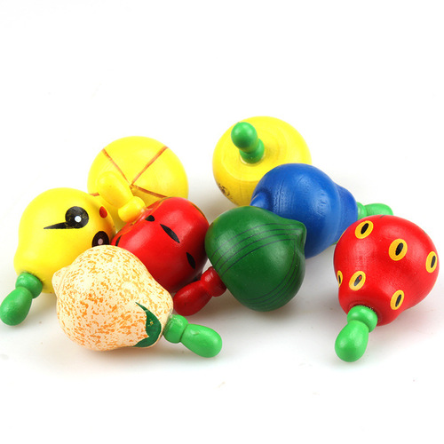 Wooden colorful fruit top, small hand spinning small top, traditional nostalgic children's wooden educational stall toy