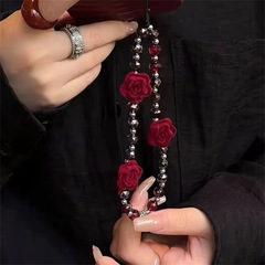 秋冬跨境熱銷重工高冷氣質水晶植絨玫瑰花手機掛件包包鑰匙扣掛件