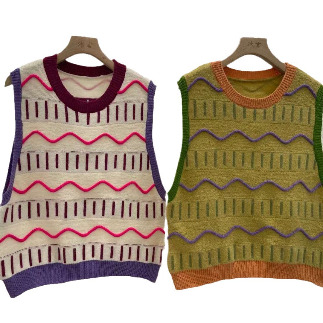 24 invierno Puyuan ondulado colorido plegable vestir suéter sin mangas chaleco para mujeres otoño invierno 2024 image 5