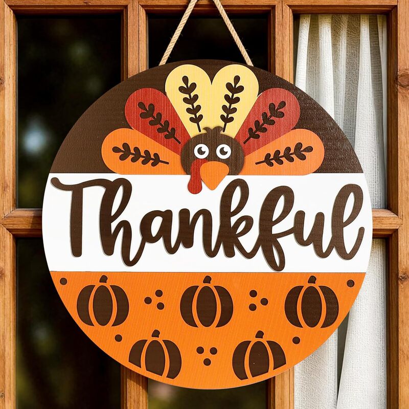 Popular Autumn Thanksgiving Ribbon Pumpkin Wreath Harvest Festival Yard Front Door Decoration Door Hanging Welcome Sign Door Hanging