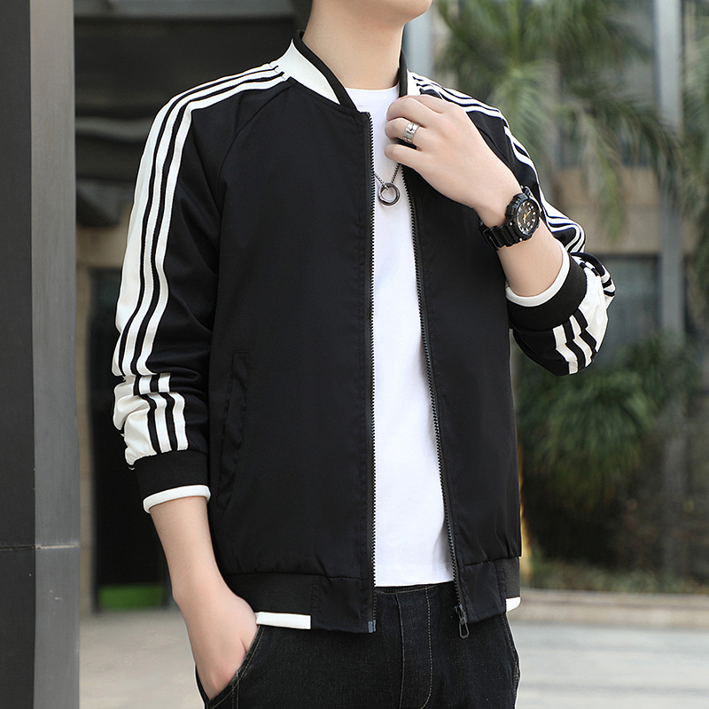 Venta directa de fábrica tres barras chaqueta con capucha hombres 2023 primavera y otoño nuevo a prueba de viento guapo juventud chaqueta casual