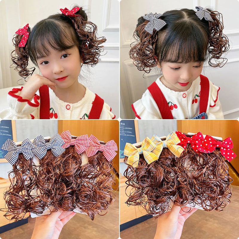 Children's Bow Hairpin Wig Girls Princess Cute Style Clip Hair Accessories Little Girl Hairpin Performance Headwear