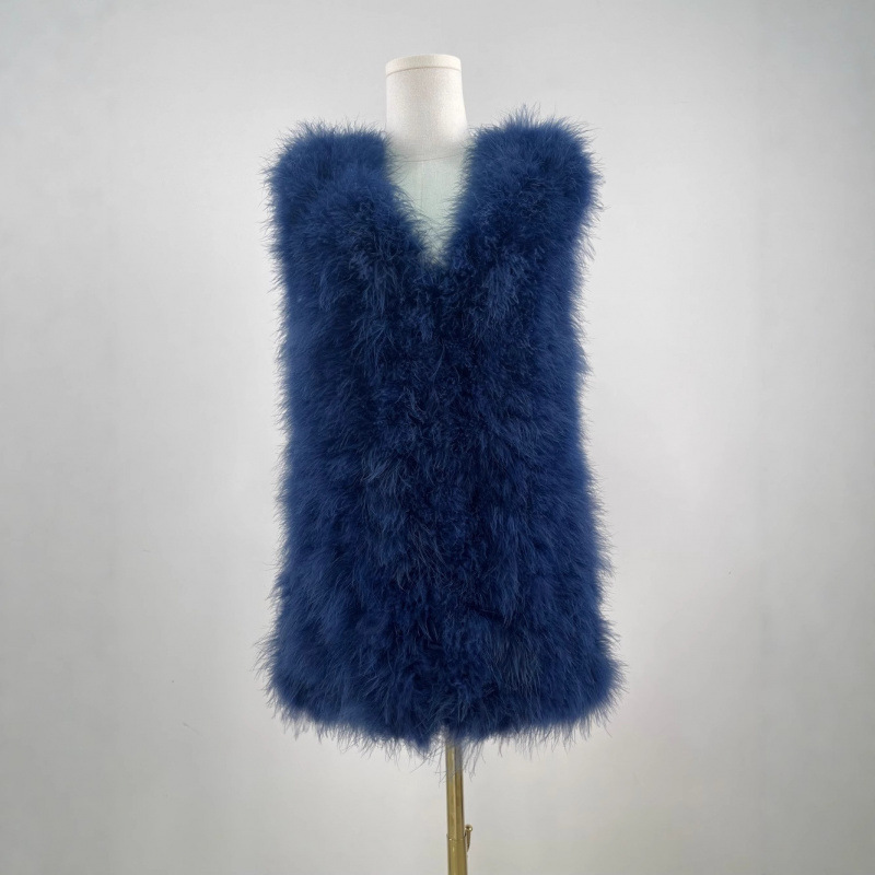 70cm long foreign trade cross-border loose vest, European and American style, genuine fur, feather, turkey feather, ostrich feather, women's mid-length, autumn and winter 70cm long foreign trade cross-border loose vest, European and American style, genuine fur, feather, turkey feather, ostrich feather, women's mid-length, autumn and winter