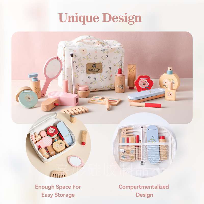 Juguetes de juego para niños Juguetes de maquillaje para niñas Dos tipos de juegos de maquillaje de silicona de madera Juguetes de comunicación entre padres e hijos