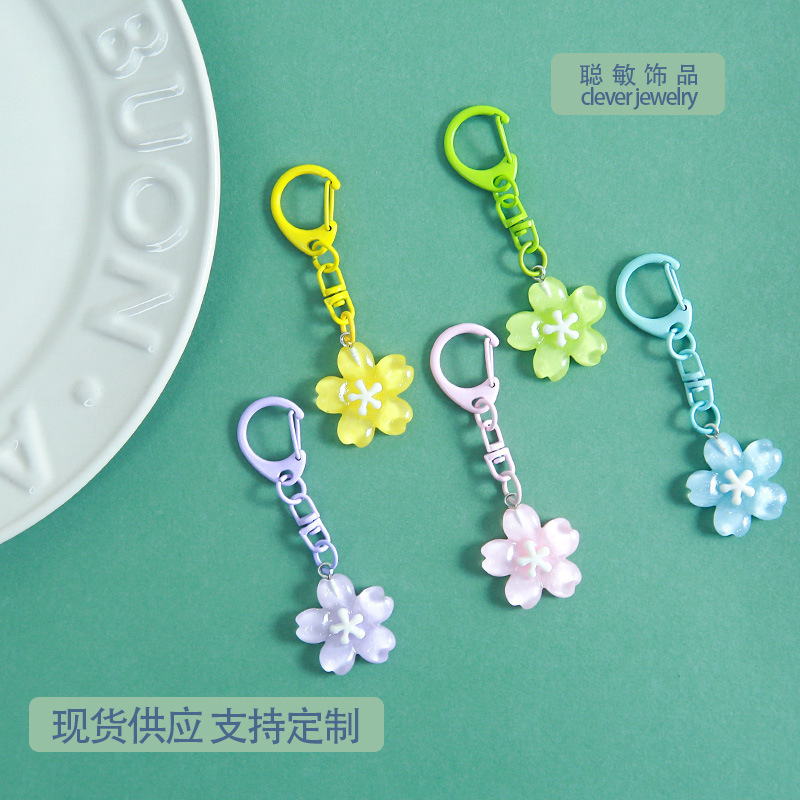 New Colorful Cherry Blossom Keychain, Cute and Fresh Translucent Flower Pendant, Small Gift for Best Friends, Wholesale Bead Materials New Colorful Cherry Blossom Keychain, Cute and Fresh Translucent Flower Pendant, Small Gift for Best Friends, Wholesale Bead Materials