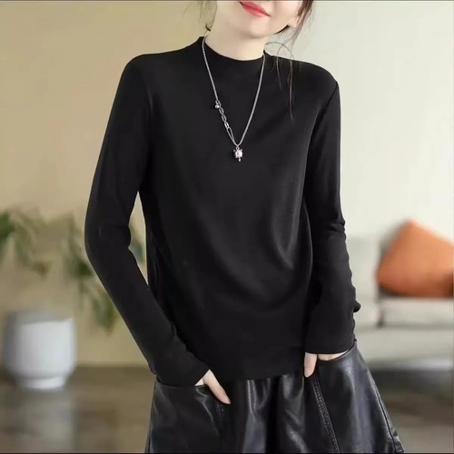 Women's Autumn/Winter 2025 Trendy Fleece Lined Thick and Stylish Layering Crew Neck Long Sleeve Top