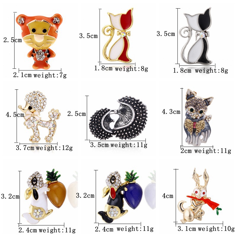 Animal Collection Brooch with Diamonds, Versatile Rabbit, Dog, Horse, Penguin Brooch, Enamel Fashion Accessories, Pins, Ready for Sale