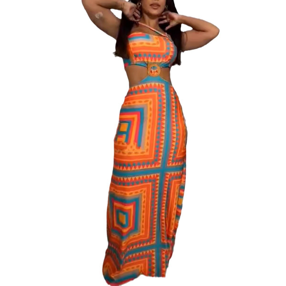 427g Weight Maxi Long Dress Dress Length Type Sleeveless Sleeve Length Two Piece Dress Dresses Type Polyester Fabric Type High Waist Waist Line Holiday Occasion Strap Neckline Slim Fit Type Color Block Pattern Summer Season Women's Gender Streetwear Style Wholesale Women's Streetwear Color Block Holiday Strap Sleeveless Two Piece Dress 11