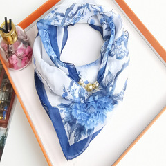 磁扣三角巾新款護頸小金球雪紡絲巾圍巾女夏季防曬薄紗巾脖套方巾