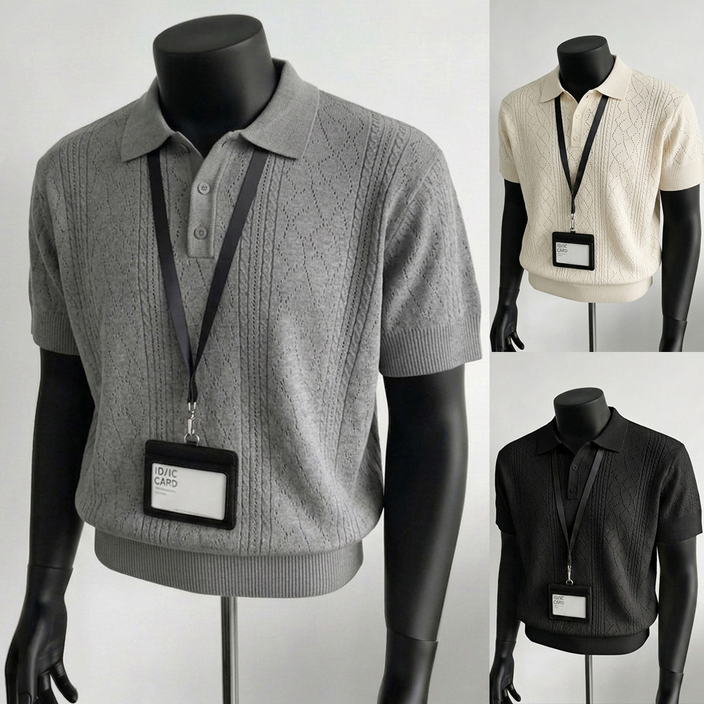 Polo camiseta de punto camiseta de manga corta hombre con solapa hueca textura vieja camiseta de hielo de viento de verano fábrica transfronteriza mayorista
