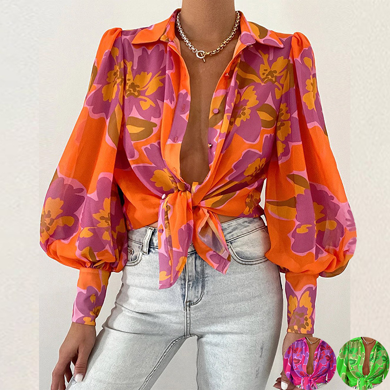 Women's Blouse Long Sleeve Blouses Printing Sexy Color Block display picture 1