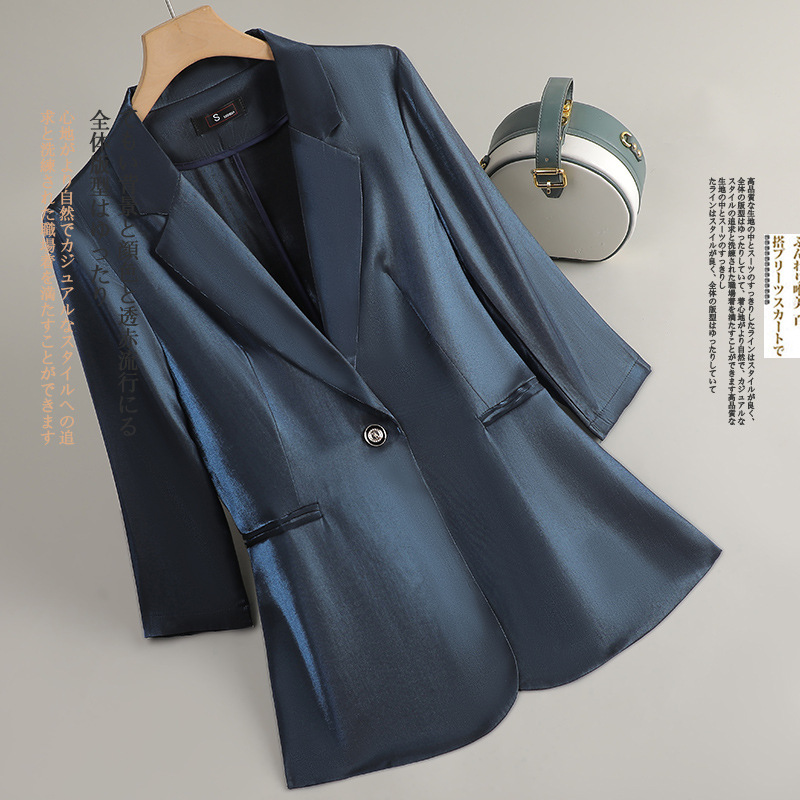 High-end women's summer new casual elegant acetate satin drapey thin blazer professional jacket High-end women's summer new casual elegant acetate satin drapey thin blazer professional jacket